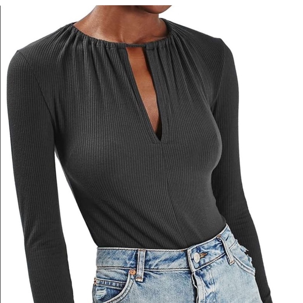 NWT TOPSHOP Dark Gray Longsleeve Ribbed Bodysuit